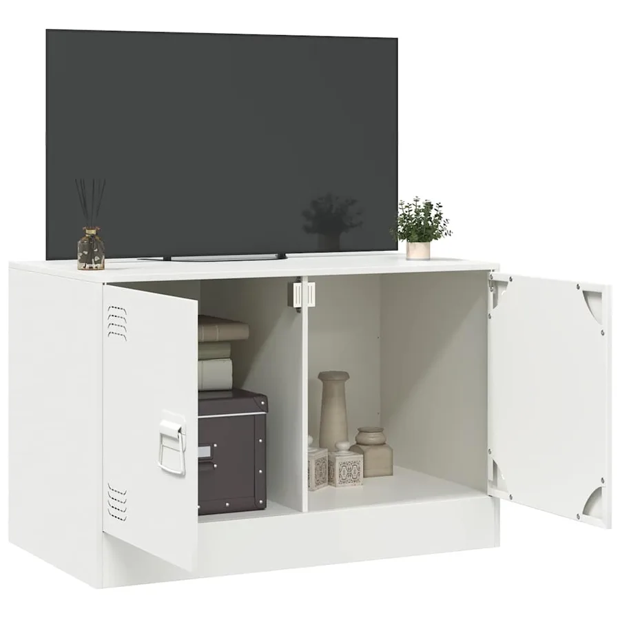 Meuble TV blanc 67x39x44 cm acier - 4