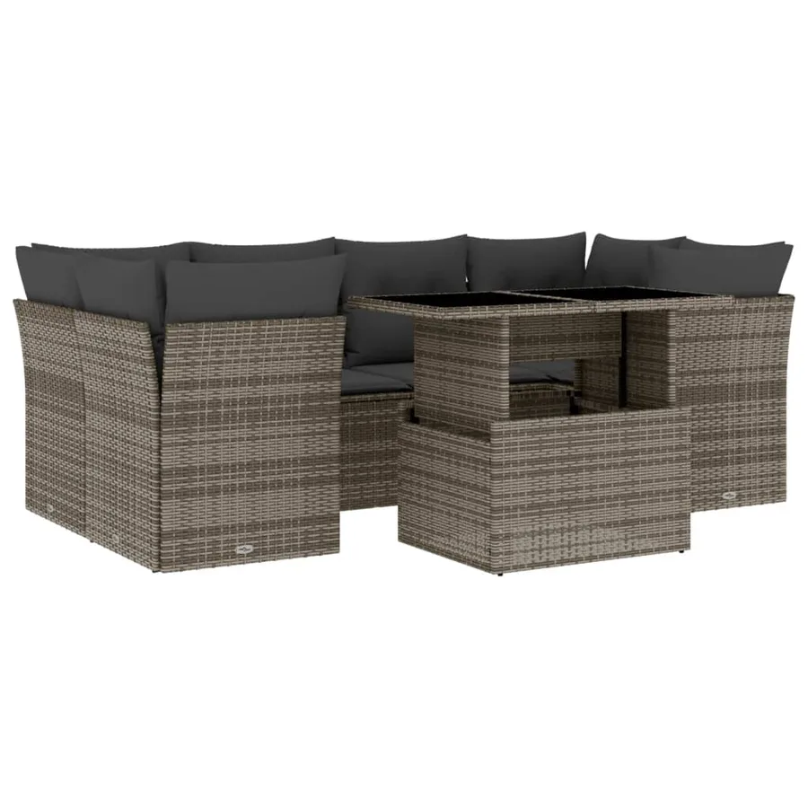 Salon de jardin avec coussins 7 pcs gris résine tressée - 2