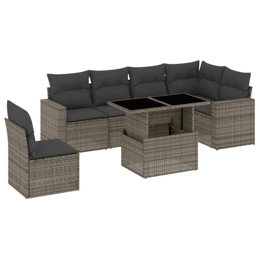 Salon de jardin avec coussins 7 pcs gris résine tressée - 2