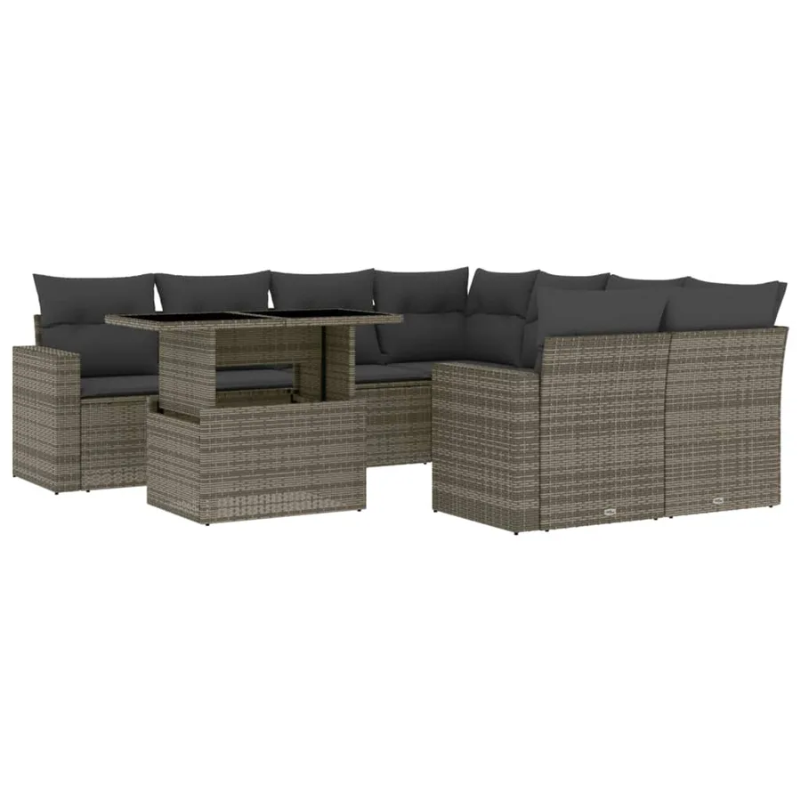 Salon de jardin 9 pcs avec coussins gris résine tressée - 2