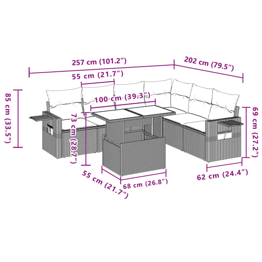 Salon de jardin avec coussins 7 pcs gris résine tressée - 10