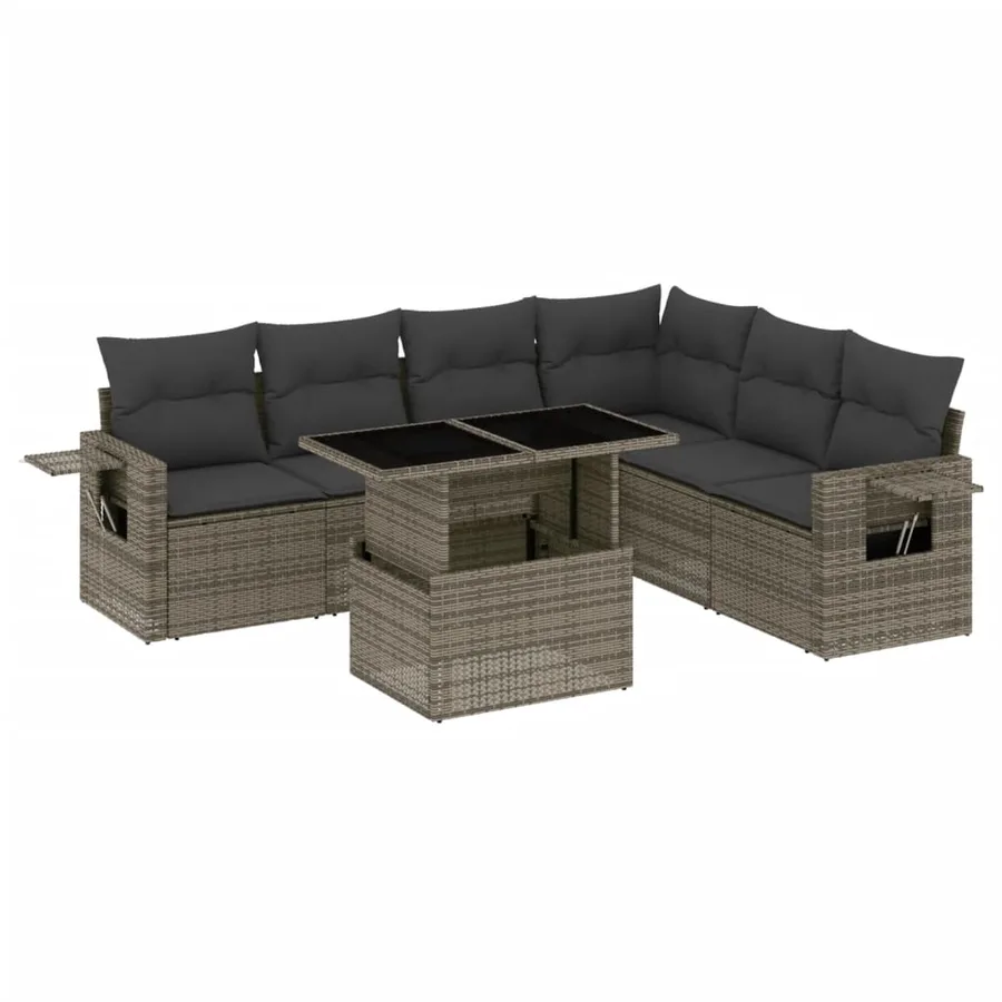 Salon de jardin avec coussins 7 pcs gris résine tressée - 2