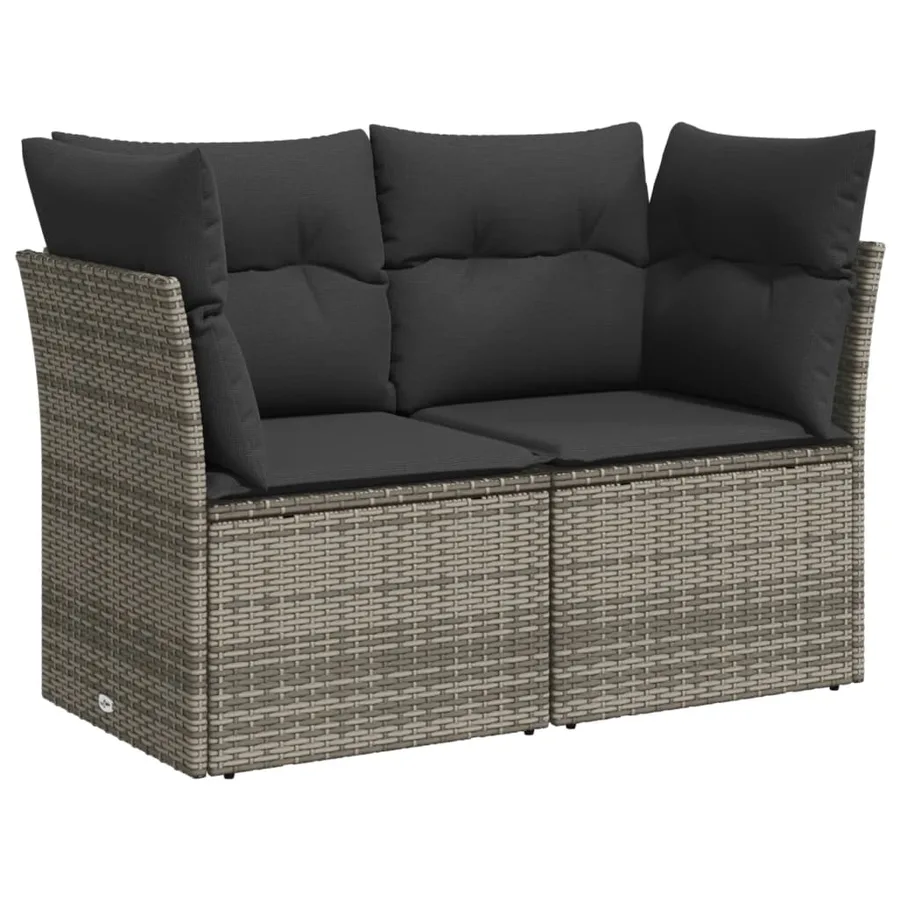 Salon de jardin 5 pcs avec coussins gris résine tressée - 3