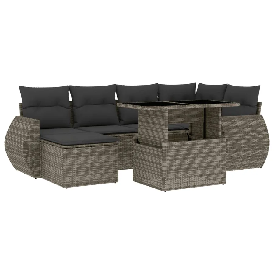 Salon de jardin avec coussins 7 pcs gris résine tressée - 2