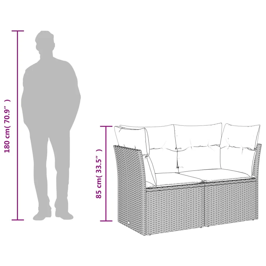 Salon de jardin 9 pcs avec coussins gris résine tressée - 14