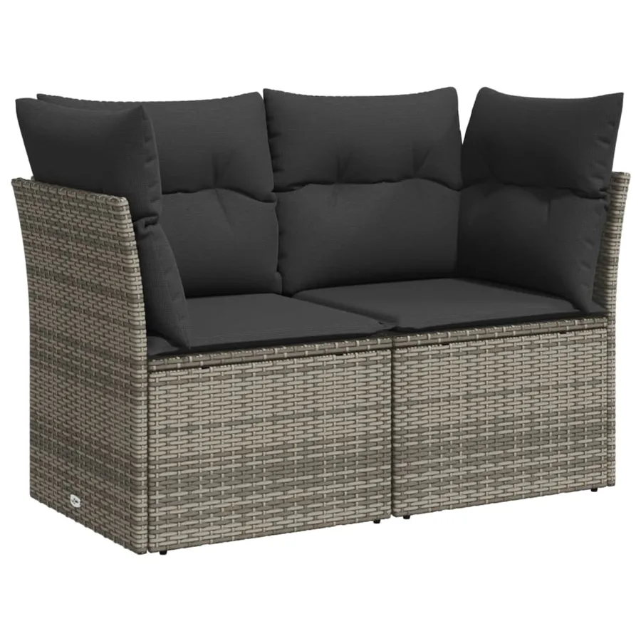 Salon de jardin 9 pcs avec coussins gris résine tressée - 3