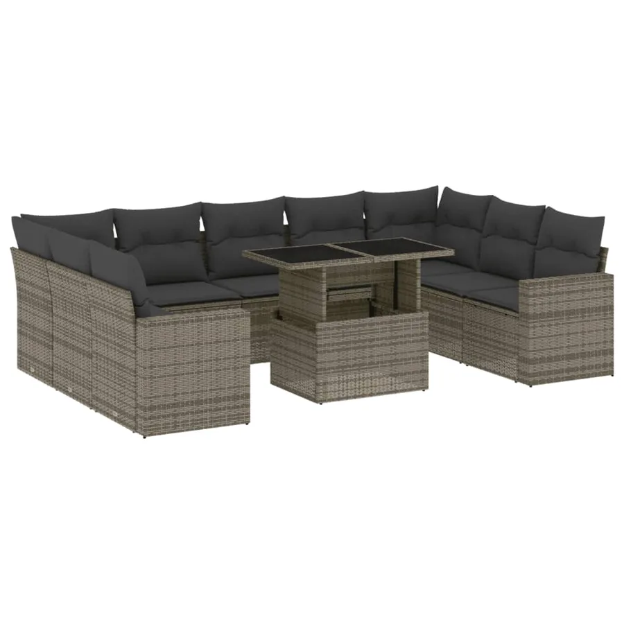 Salon de jardin avec coussins 10 pcs gris résine tressée - 2