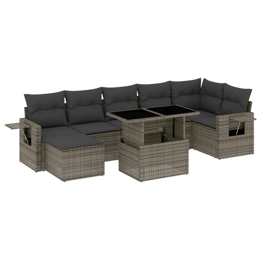 Salon de jardin 8 pcs avec coussins gris résine tressée - 2