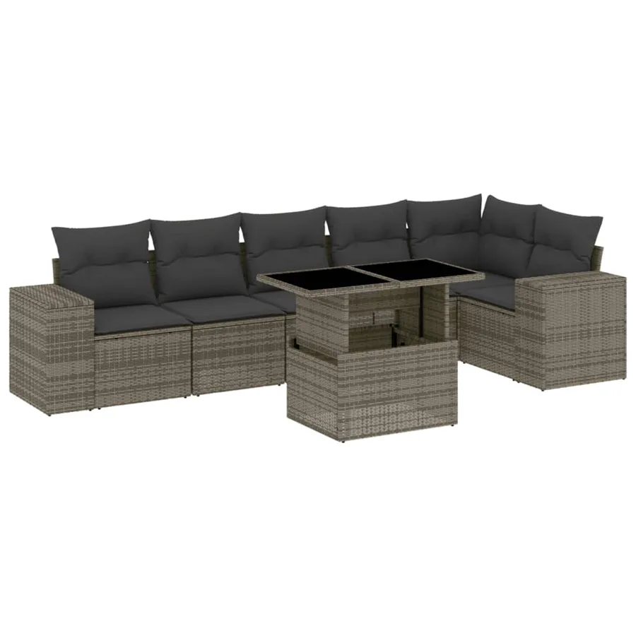 Salon de jardin avec coussins 7 pcs gris résine tressée - 2
