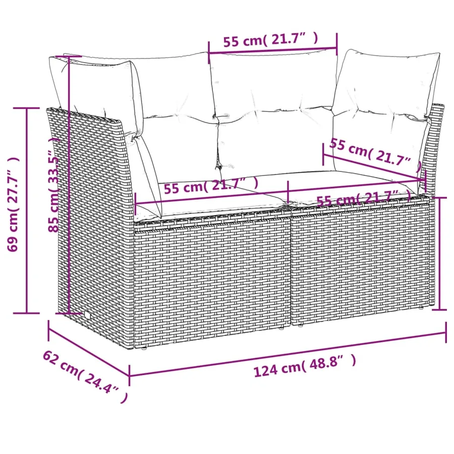 Salon de jardin avec coussins 10 pcs gris résine tressée - 16