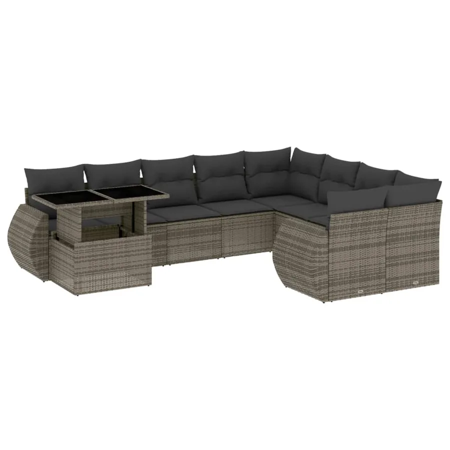 Salon de jardin avec coussins 10 pcs gris résine tressée - 2