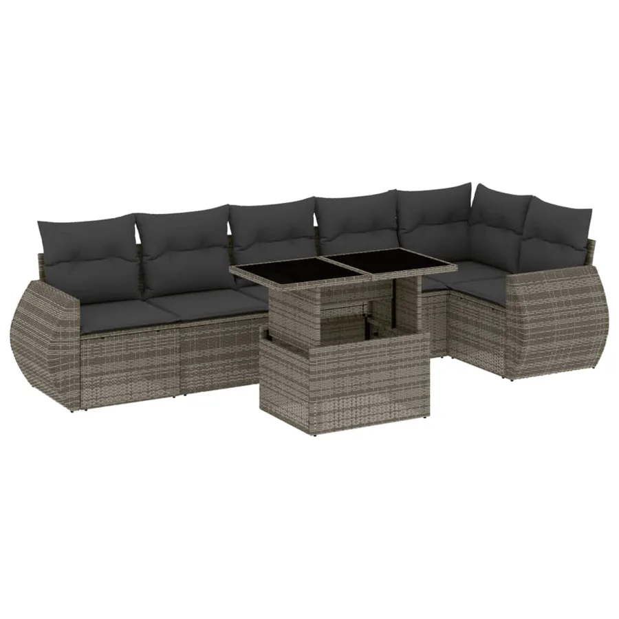 Salon de jardin avec coussins 7 pcs gris résine tressée - 2