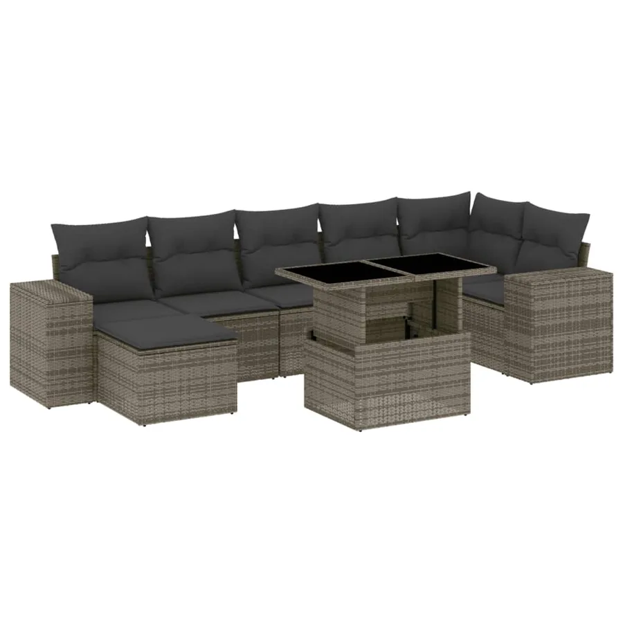 Salon de jardin 8 pcs avec coussins gris résine tressée - 2