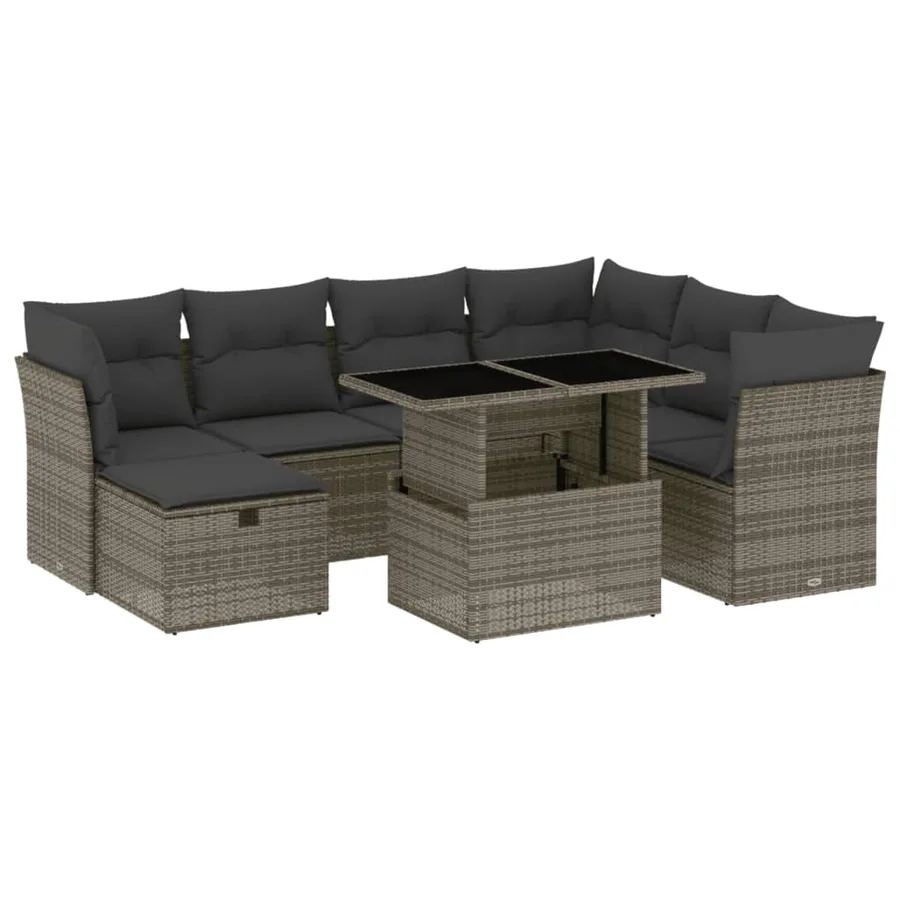 Salon de jardin 8 pcs avec coussins gris résine tressée - 2