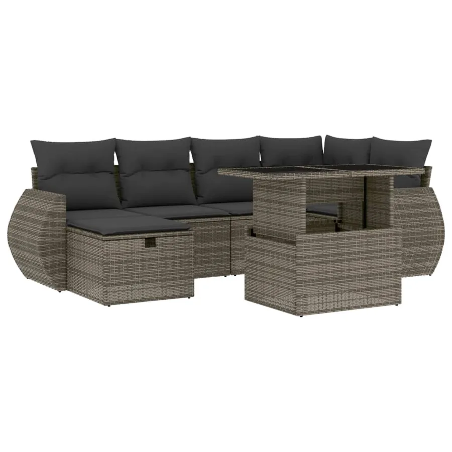 Salon de jardin avec coussins 7 pcs gris résine tressée - 2