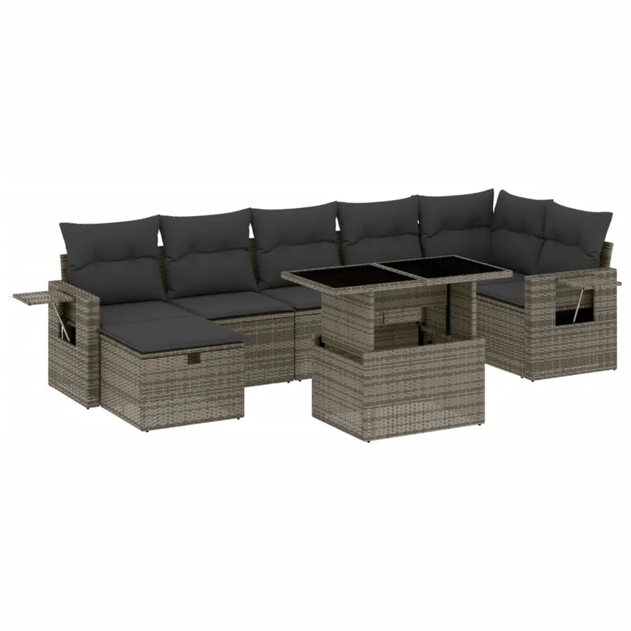 Salon de jardin 8 pcs avec coussins gris résine tressée - 2