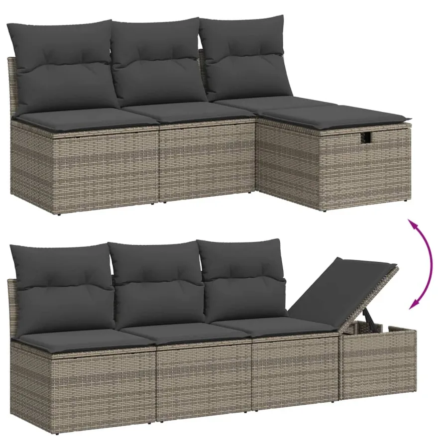Salon de jardin 8 pcs avec coussins gris résine tressée - 7