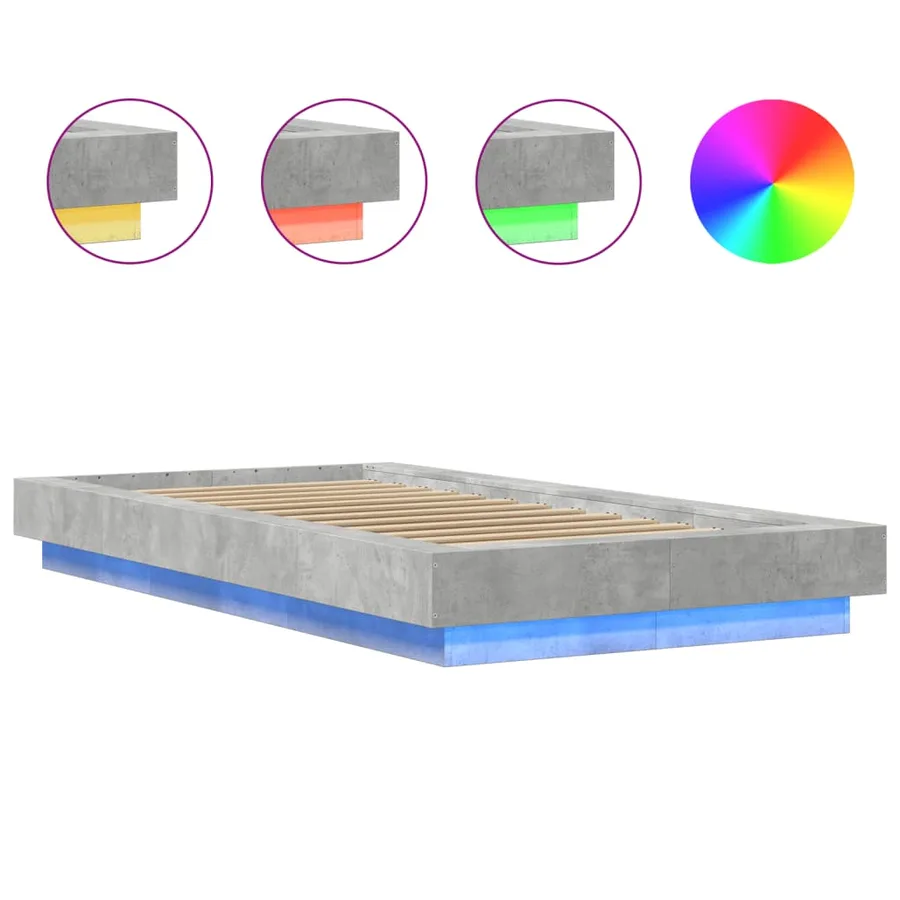 Cadre de lit et lumières LED sans matelas gris béton 75x190 cm - 8