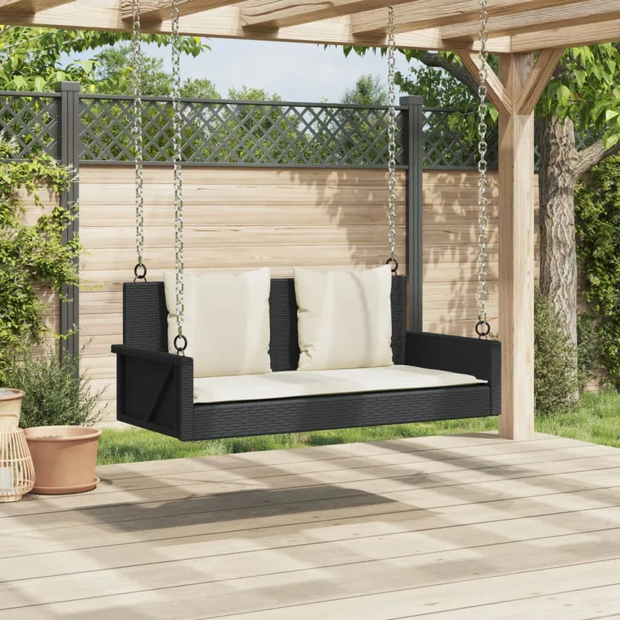 Banc à bascule avec coussins Noir 119 x 56 x 48 cm Résine tressée - 3
