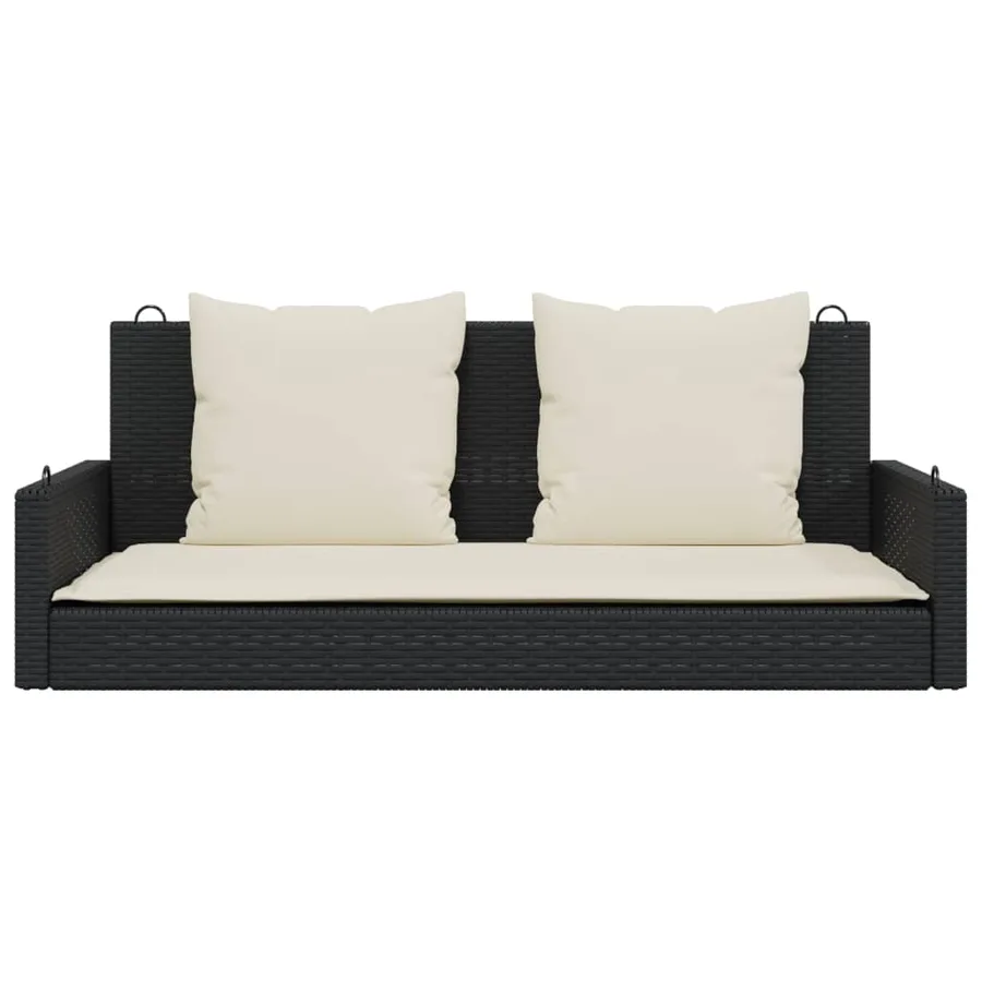 Banc à bascule avec coussins Noir 119 x 56 x 48 cm Résine tressée - 4