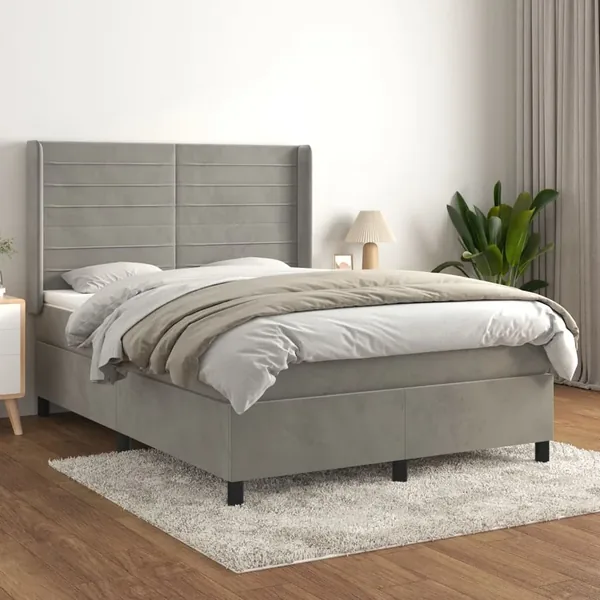 Sommier à lattes de lit et matelas Gris clair 140x200cm Velours