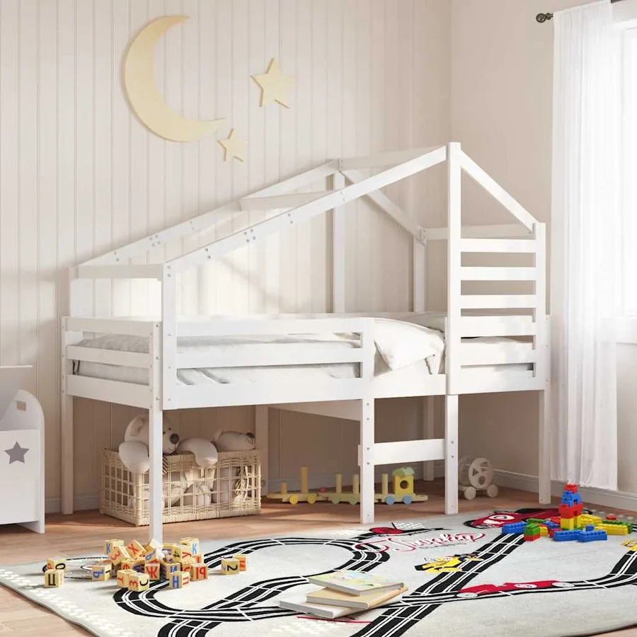 Lit haut sans matelas blanc 90x190 cm bois de pin massif