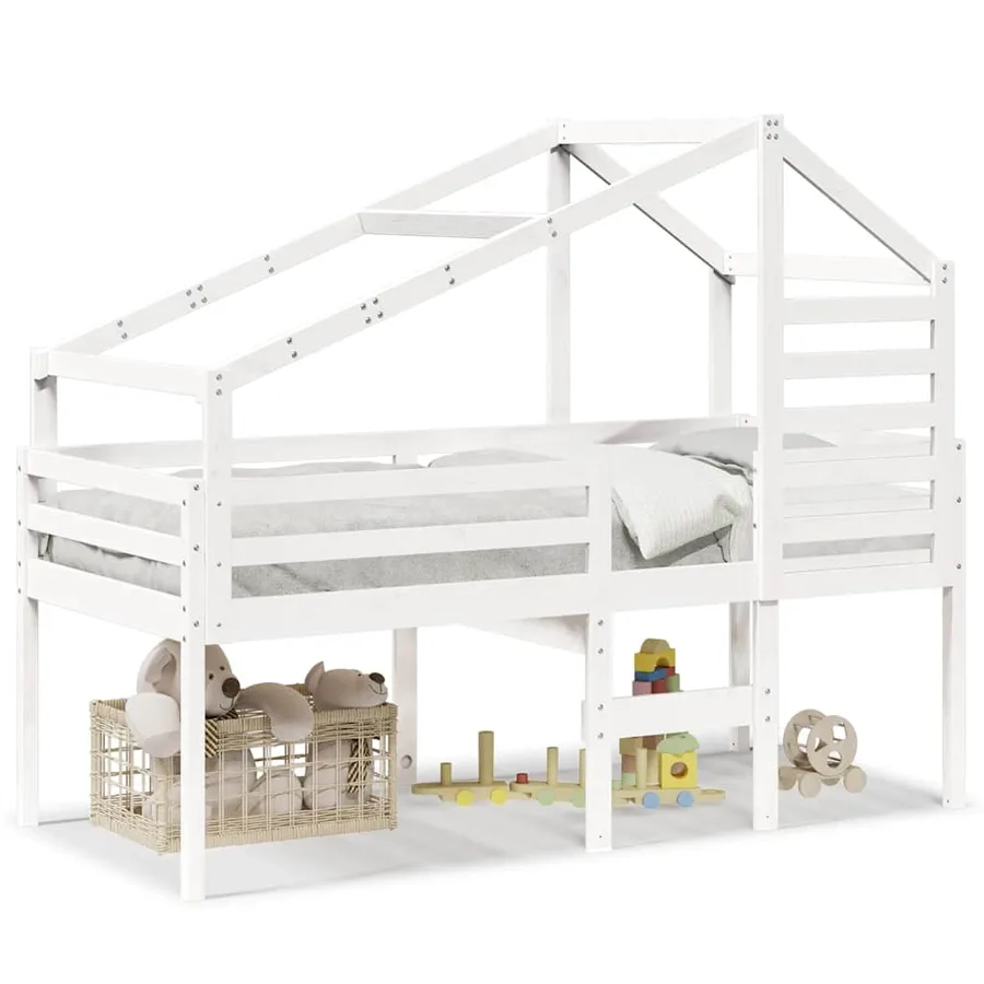 Lit haut sans matelas blanc 90x190 cm bois de pin massif - 2