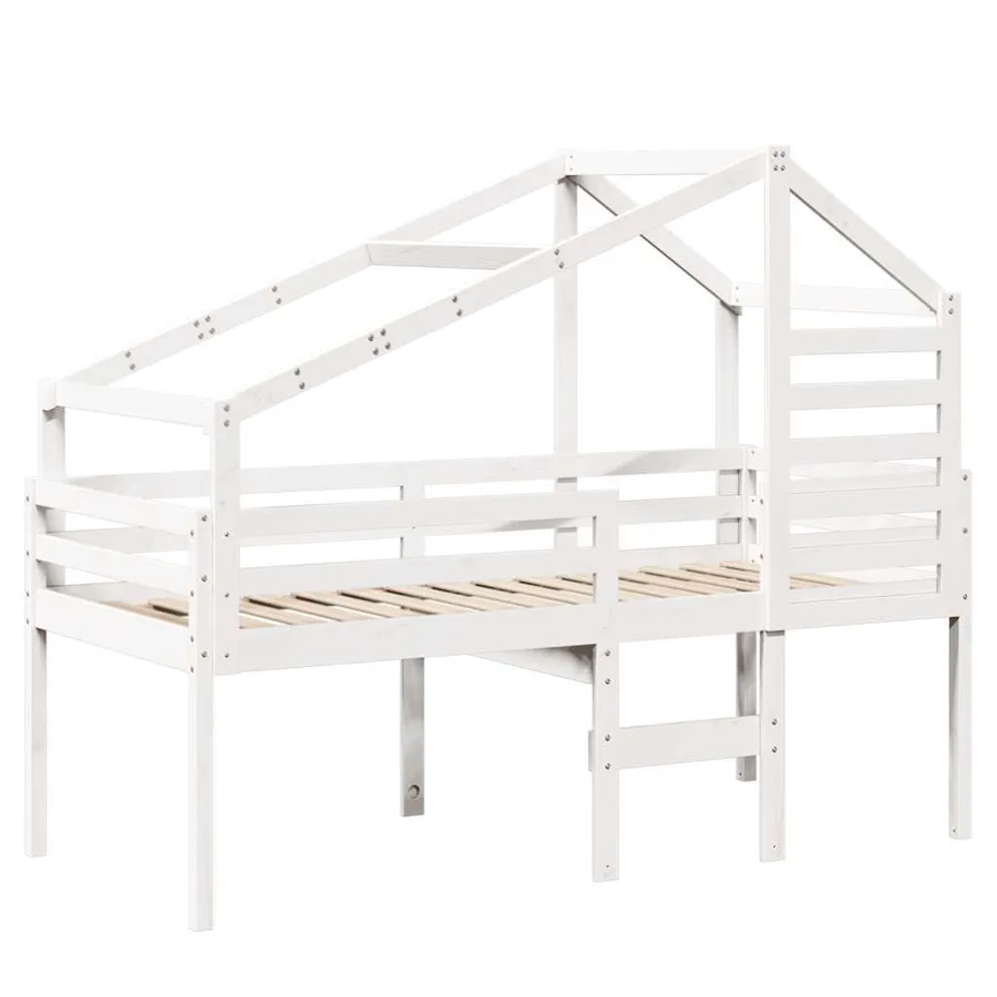 Lit haut sans matelas blanc 90x190 cm bois de pin massif - 3
