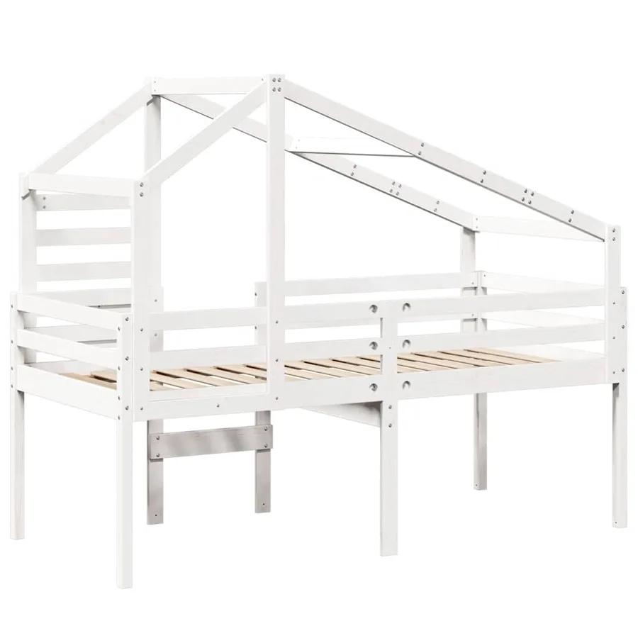 Lit haut sans matelas blanc 90x190 cm bois de pin massif - 6