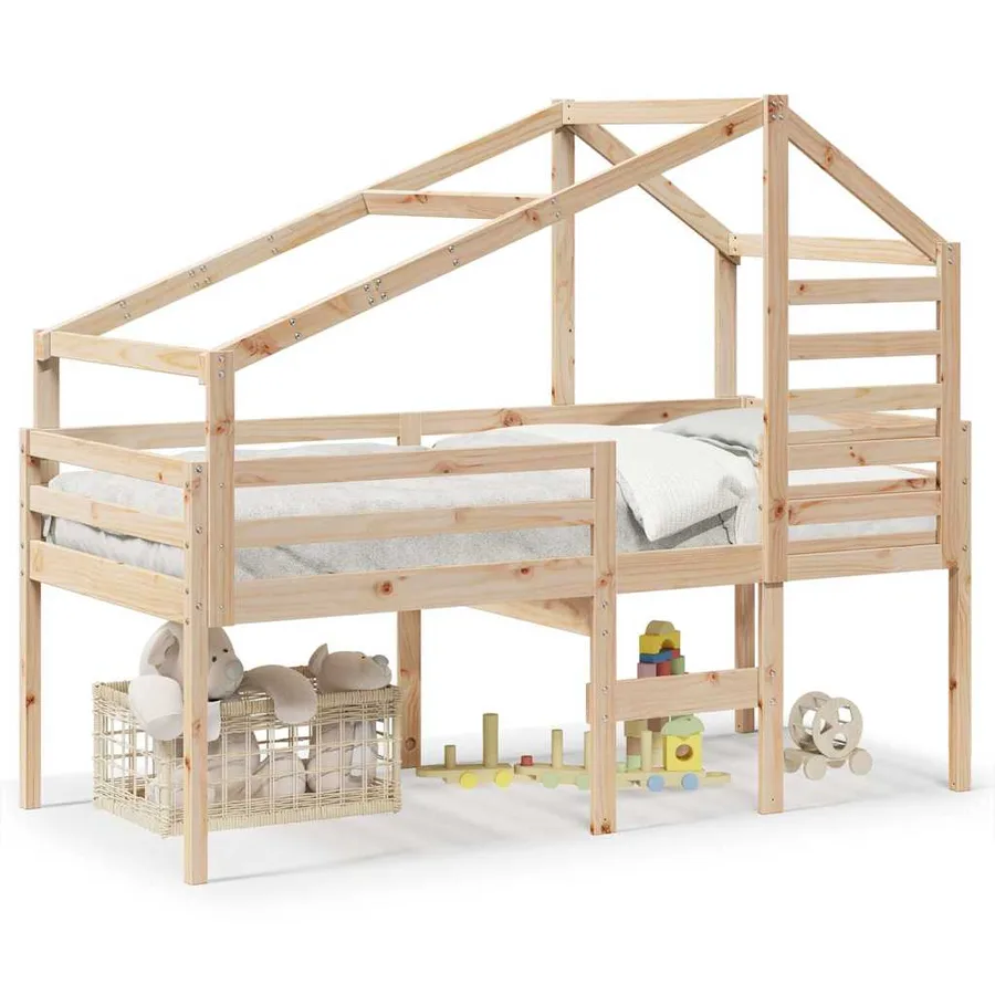 Lit haut sans matelas 75x190 cm bois de pin massif - 2