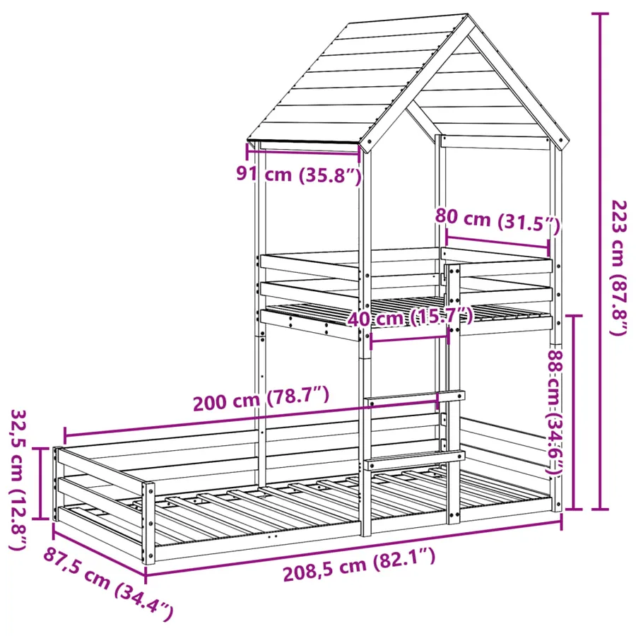 Lit superposé sans matelas cire marron 80x200 cm pin massif - 9