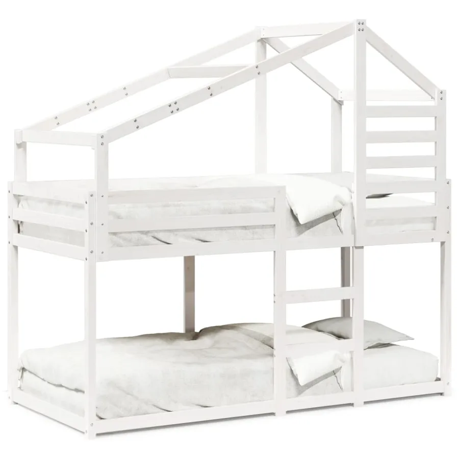 Lit superposé sans matelas blanc 90x200 cm bois de pin massif - 2