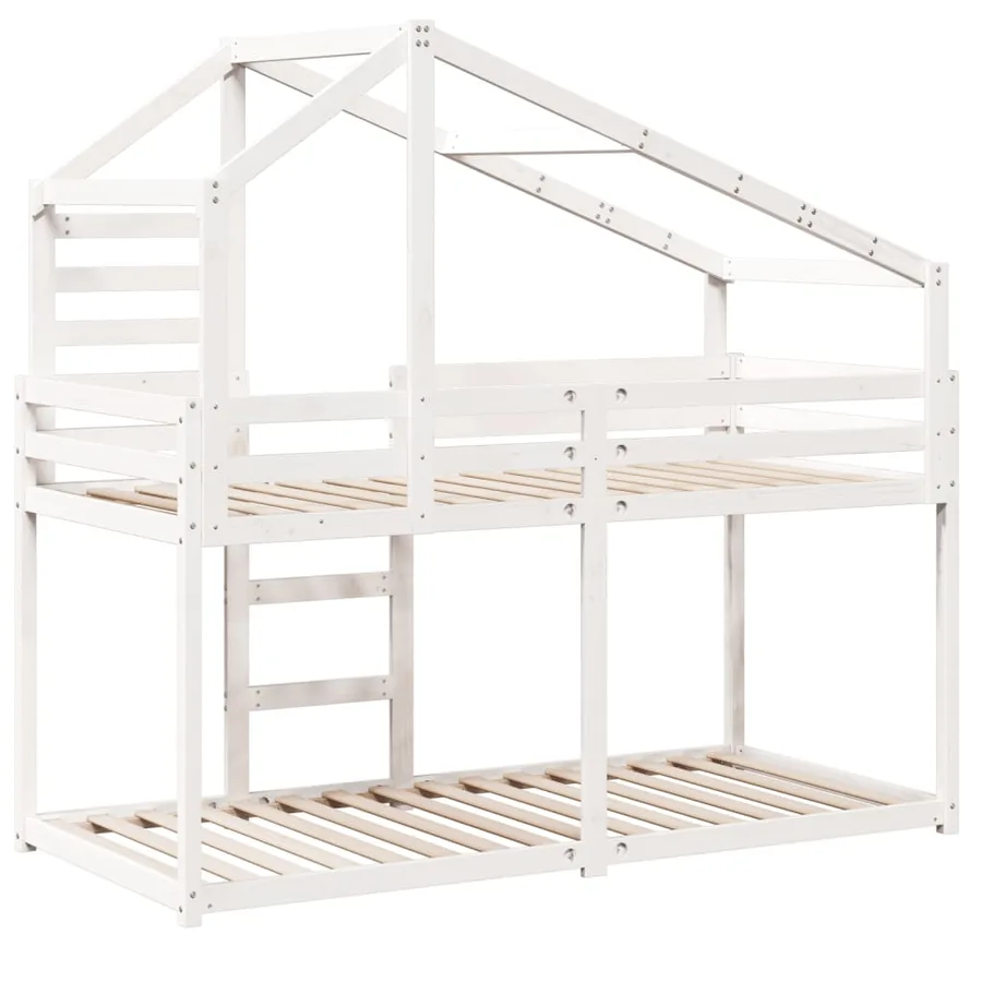 Lit superposé sans matelas blanc 90x200 cm bois de pin massif - 6