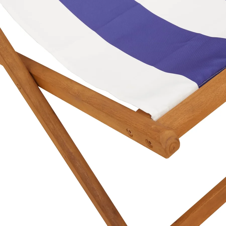 Chaise de plage pliable bleu et blanc bois d'eucalyptus/tissu - 10