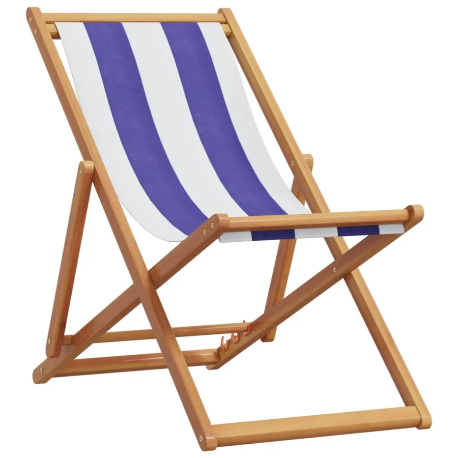Chaise de plage pliable bleu et blanc bois d'eucalyptus/tissu - 2