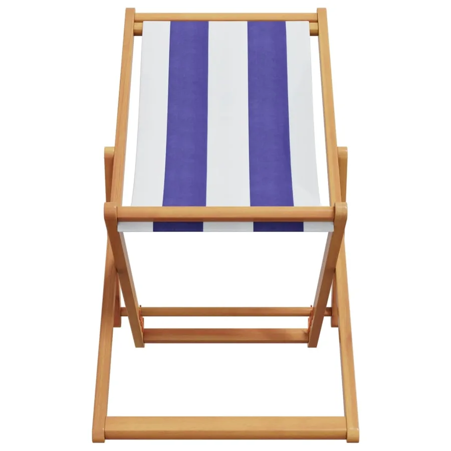 Chaise de plage pliable bleu et blanc bois d'eucalyptus/tissu - 4
