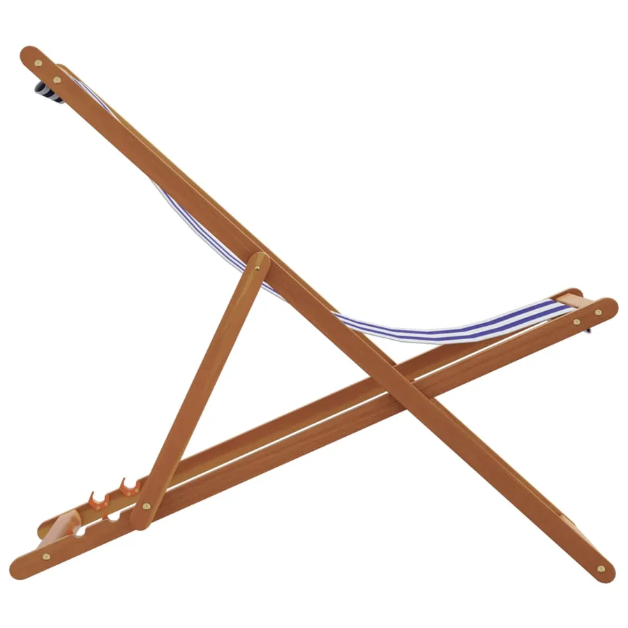 Chaise de plage pliable bleu et blanc bois d'eucalyptus/tissu - 5