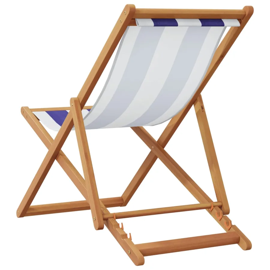 Chaise de plage pliable bleu et blanc bois d'eucalyptus/tissu - 6