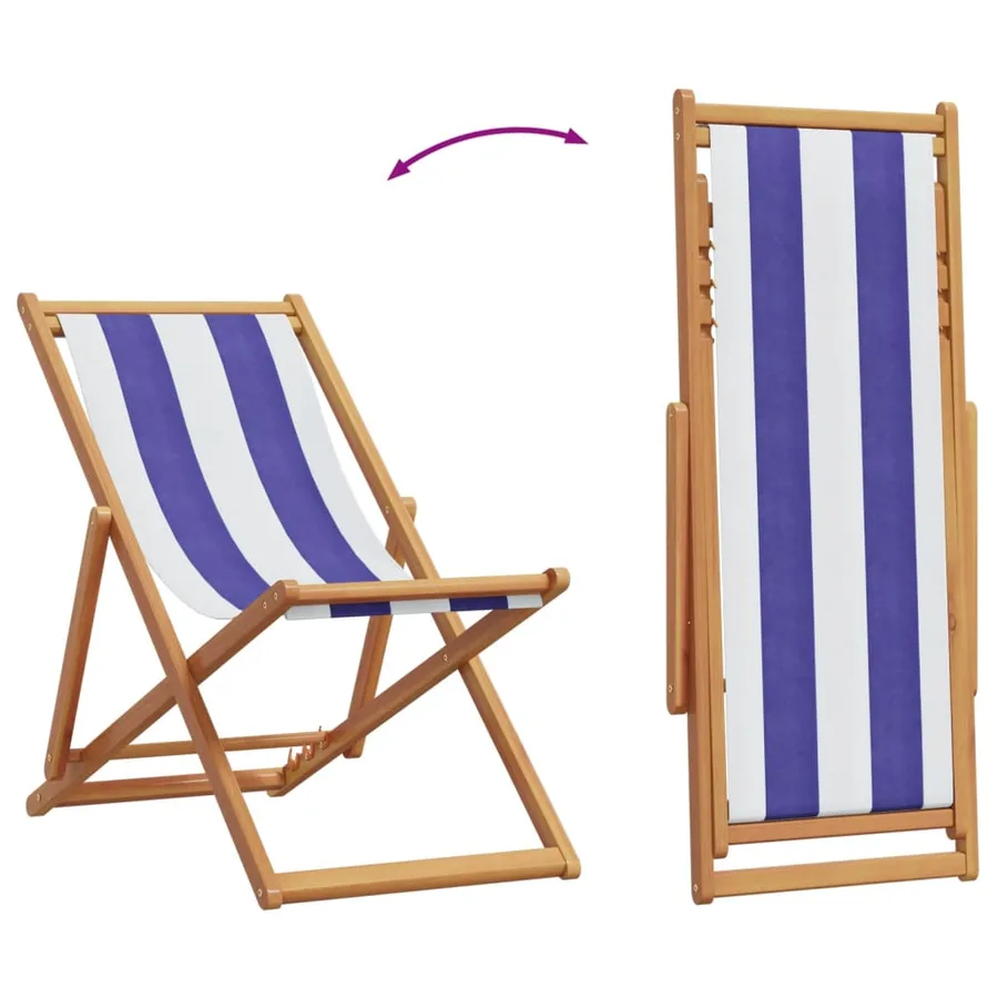 Chaise de plage pliable bleu et blanc bois d'eucalyptus/tissu - 7