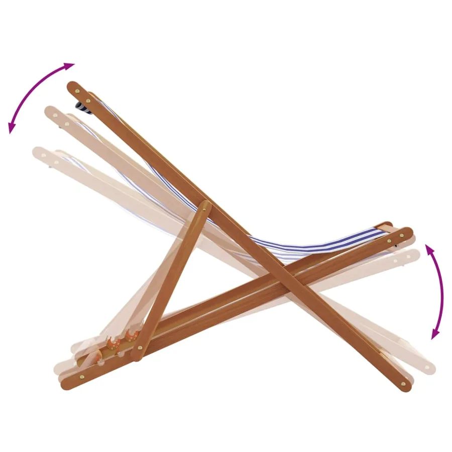 Chaise de plage pliable bleu et blanc bois d'eucalyptus/tissu - 8
