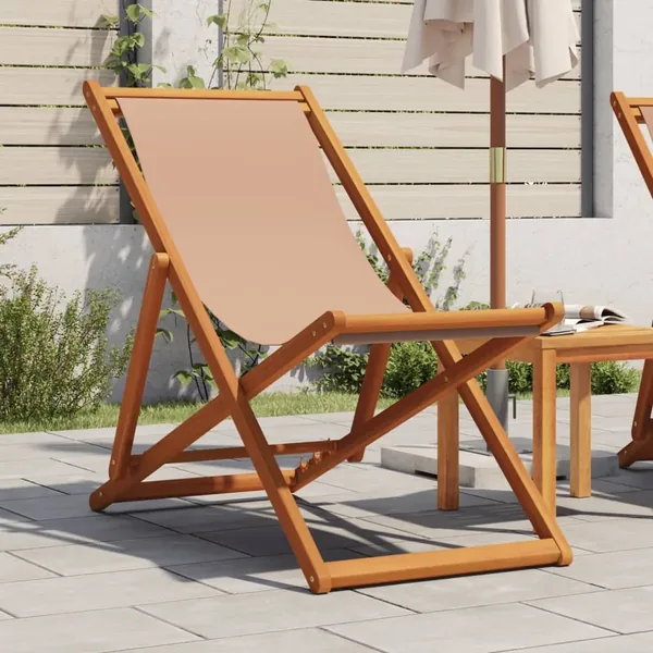Chaise pliable de plage taupe bois d'eucalyptus massif et tissu