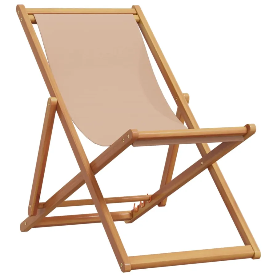 Chaise pliable de plage taupe bois d'eucalyptus massif et tissu - 2