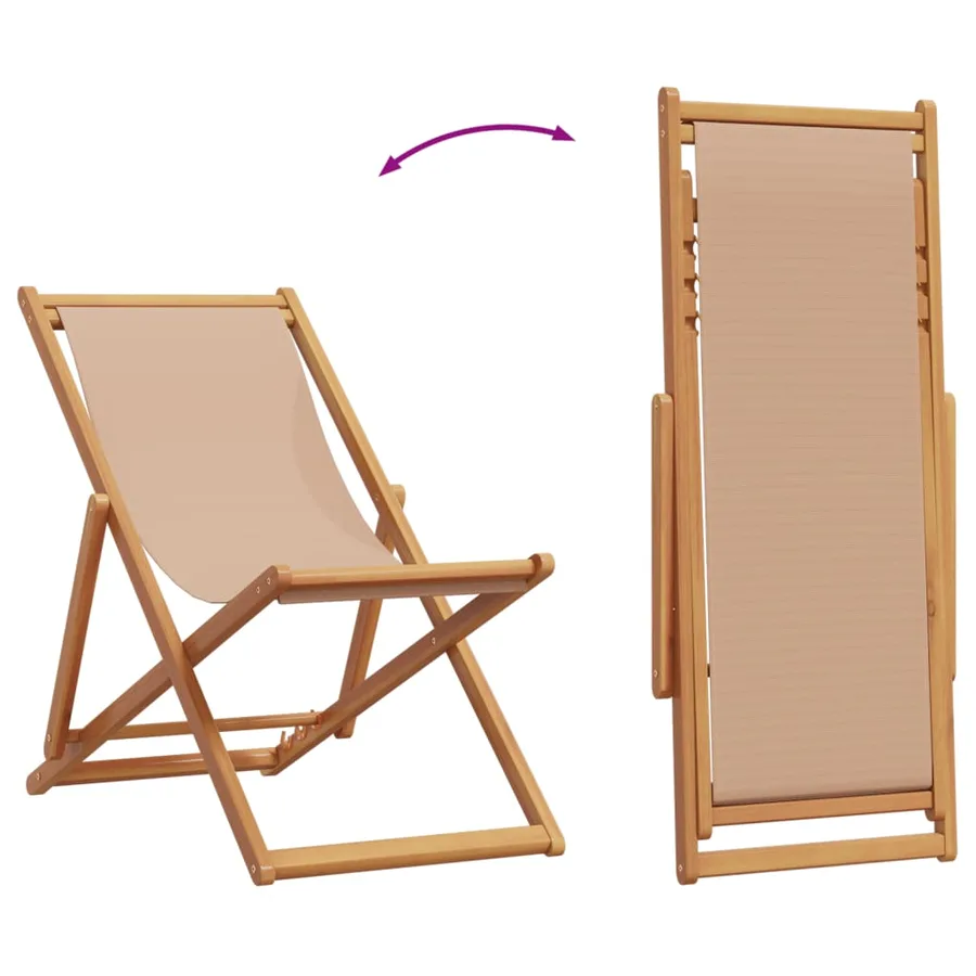 Chaise pliable de plage taupe bois d'eucalyptus massif et tissu - 7