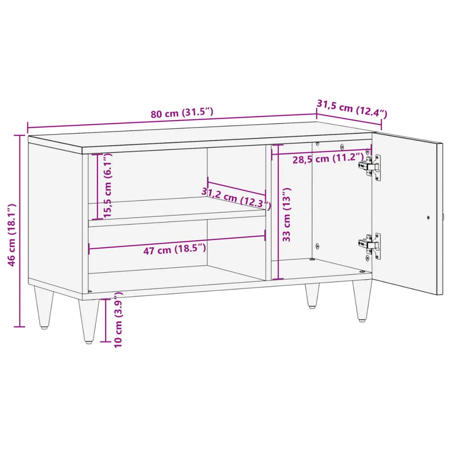 Meuble TV 80x31,5x46 cm bois massif de manguier - 12