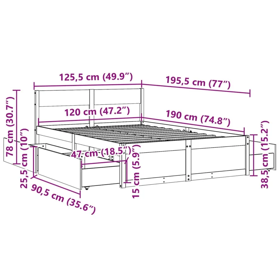 Cadre de lit sans matelas 120x190 cm bois de pin massif - 10