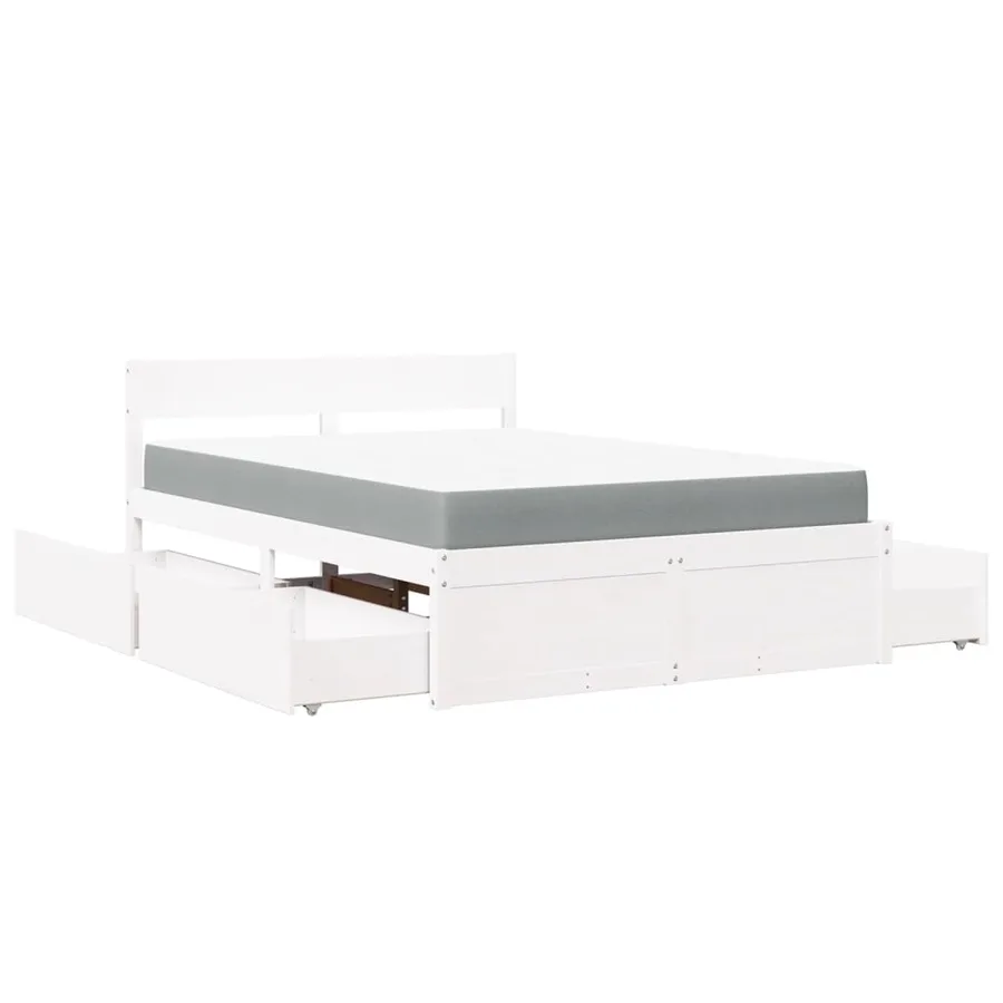 Lit avec tiroirs et matelas blanc 120x190 cm bois massif de pin - 11