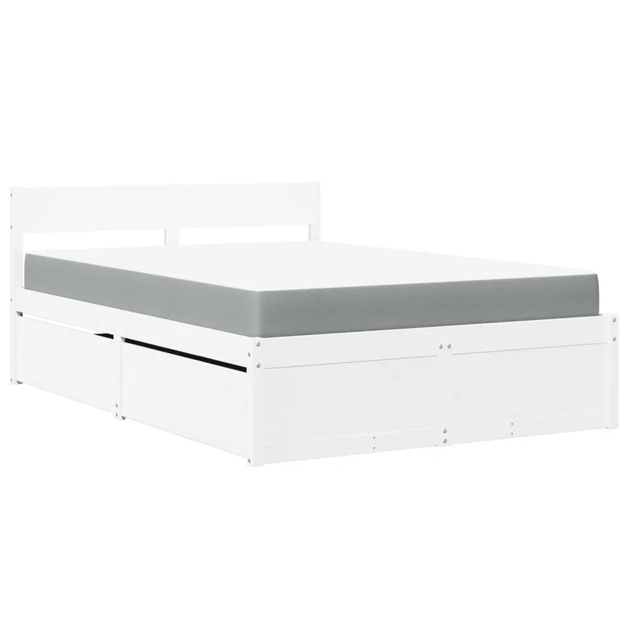 Lit avec tiroirs et matelas blanc 120x190 cm bois massif de pin - 2