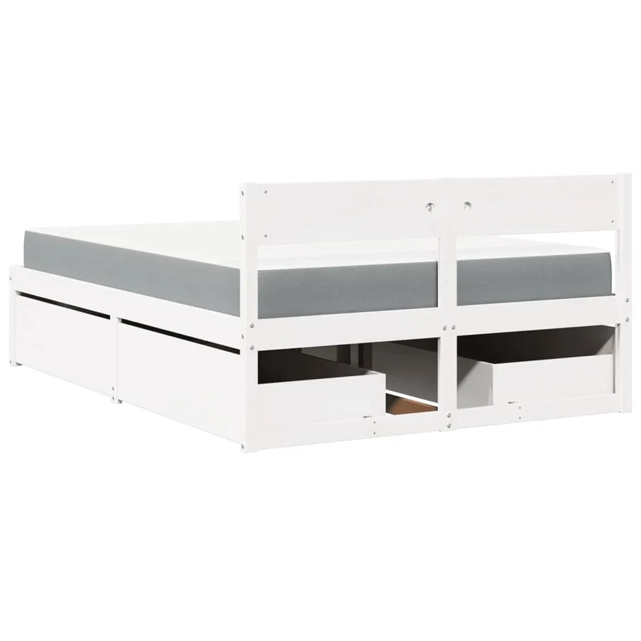 Lit avec tiroirs et matelas blanc 120x190 cm bois massif de pin - 6