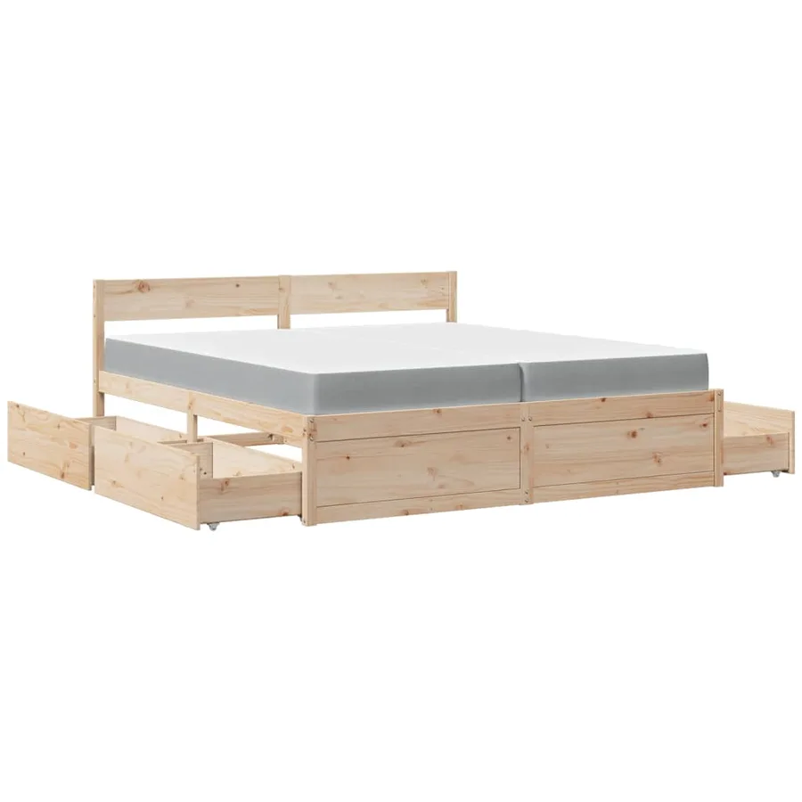 Lit avec tiroirs et matelas 200x200 cm bois massif de pin - 11