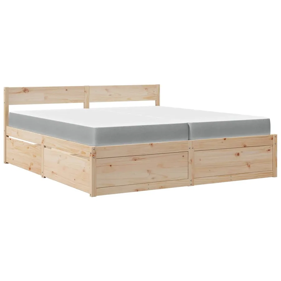 Lit avec tiroirs et matelas 200x200 cm bois massif de pin - 2